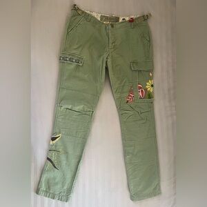 Da-Nang Spruce Green Embroidered Cargo Pants size M NWT